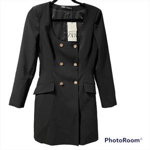 Zara Coat Jacket Women’s Black Dress Round Neckline Long Sleeve Dbl Breasted S